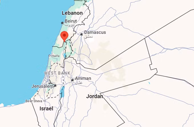 Vị trí thị trấn Metula (màu đỏ) ở miền bắc Israel. Đồ họa: Google Maps