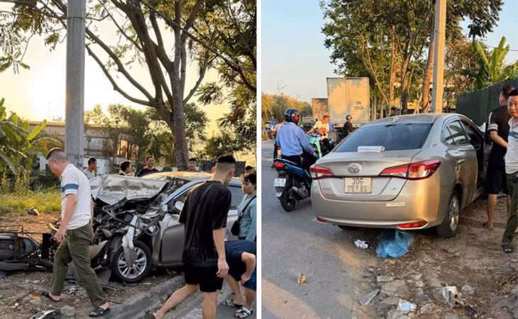 Ô tô bị cướp và nơi xảy ra tai nạn. Ảnh: OFFB
