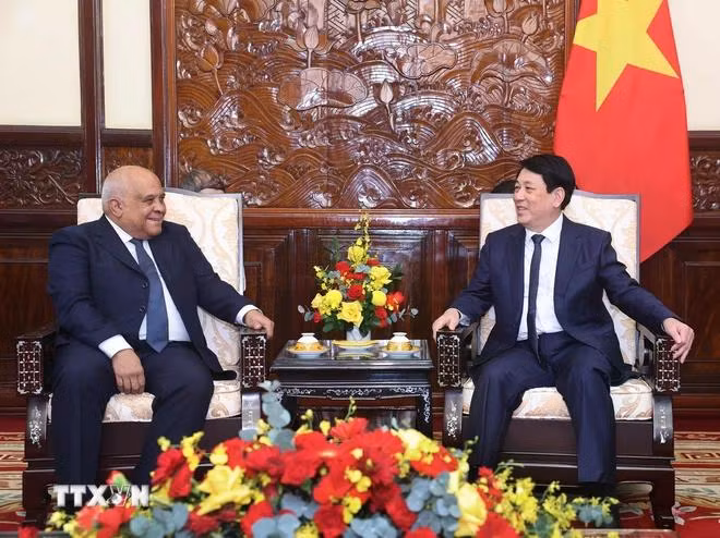 Chủ tịch nước Lương Cường tiếp Đại sứ Cuba tại Việt Nam Orlando Nicolás Hernández Guillén. (Ảnh: Lâm Khánh/TTXVN)
