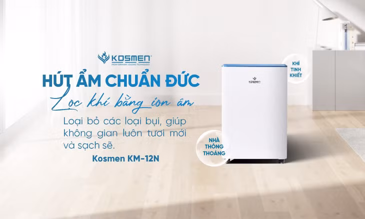 Máy hút ẩm Kosmen KM-12N mang lại không gian thông thoáng cho nhà ở