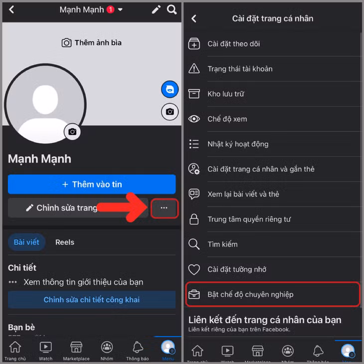 Chuyển tài khoản Facebook cá nhân sang tài khoản chuyên nghiệp