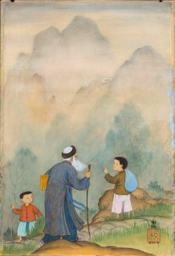 Bức ''Ở vùng núi'' kích thước 55x38 cm, có chữ ký và ngày tháng phía dưới bên phải. Ảnh: Aguttes