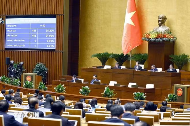 Quốc hội biểu quyết thông qua Luật Quy hoạch đô thị và nông thôn. (Ảnh: Doãn Tấn/TTXVN)