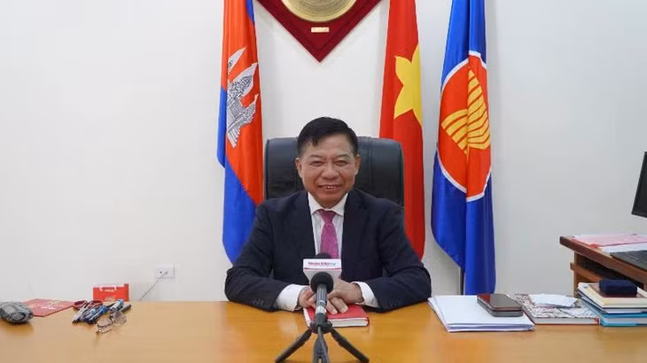 Đại sứ Nguyễn Huy Tăng bày tỏ vui mừng về sự phát triển mạnh mẽ trong quan hệ hữu nghị, hợp tác giữa hai nước Việt Nam và Campuchia (Ảnh: Nguyễn Hiệp)