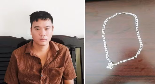 Đối tượng Nguyễn Quang Đạt và tang vật vụ cướp. Ảnh: CATH
