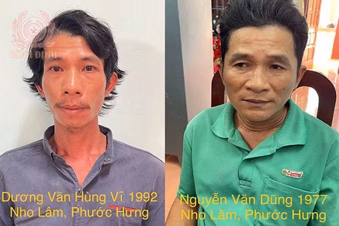 Đối tượng Dương Văn Hùng Vĩ và Nguyễn Văn Dũng bị khởi tố về hành vi Cướp tài sản. Ảnh: Công an tỉnh Bình Định