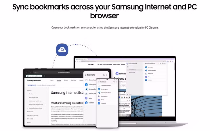 Tiện ích Samsung Internet giúp đồng bộ dữ liệu giữa trình duyệt Chrome trên PC và ứng dụng Samsung Internet trên smartphone