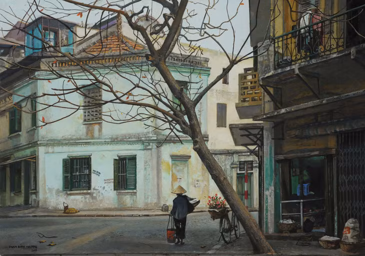 Họa sĩ sử dụng nhiều gam màu lạnh, gợi không khí giá rét trong tác phẩm Ngày đông.