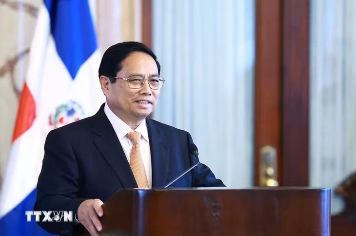 Thủ tướng Phạm Minh Chính phát biểu trước báo chí. (Ảnh: Dương Giang/TTXVN)