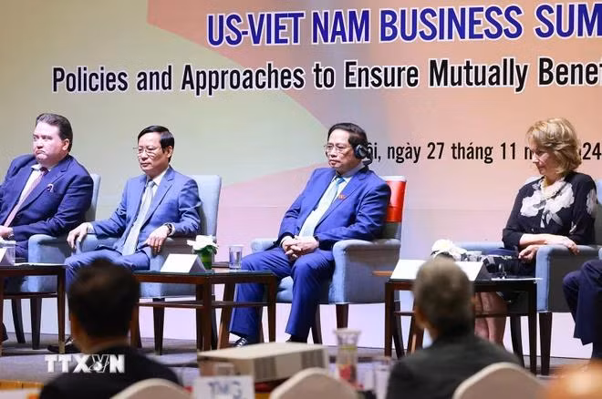 Thủ tướng Phạm Minh Chính dự Hội nghị Thượng đỉnh Kinh doanh Việt Nam-Hoa Kỳ năm 2024. (Ảnh: Dương Giang/TTXVN)