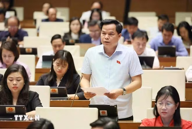 Đại biểu Quốc hội tỉnh Cao Bằng Bế Minh Đức phát biểu. (Ảnh: An Đăng/TTXVN)
