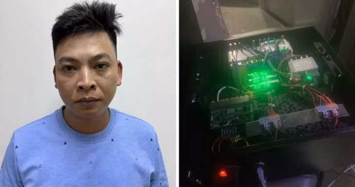 Trần Văn Út và tang vật. Ảnh CA