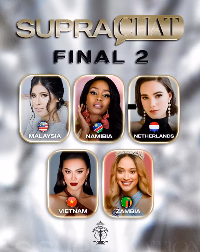 Kim Duyên (trái, hàng dưới) góp mặt trong vòng chung kết phần phỏng vấn Miss Supranational 2022. Ảnh: MS