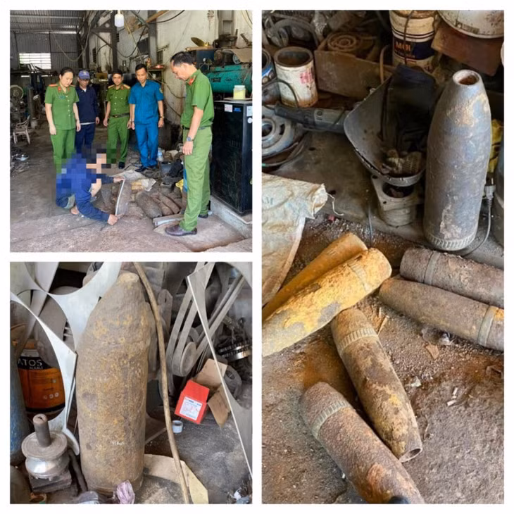 Số vỏ đầu đạn khủng tàng trữ trái phép tại cơ khí Hiền bị lực lượng Công an quận Cẩm Lệ, Đà Nẵng phát hiện và thu giữ.