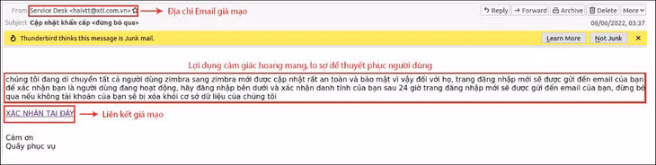 Một mẫu thư điện lừa đảo thu thập thông tin cá nhân của người dùng.