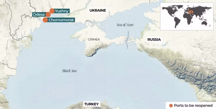 Ba cảng của Ukraine được phép xuất khẩu ngũ cốc là Odesa, Yuzhny và Chornomorsk.