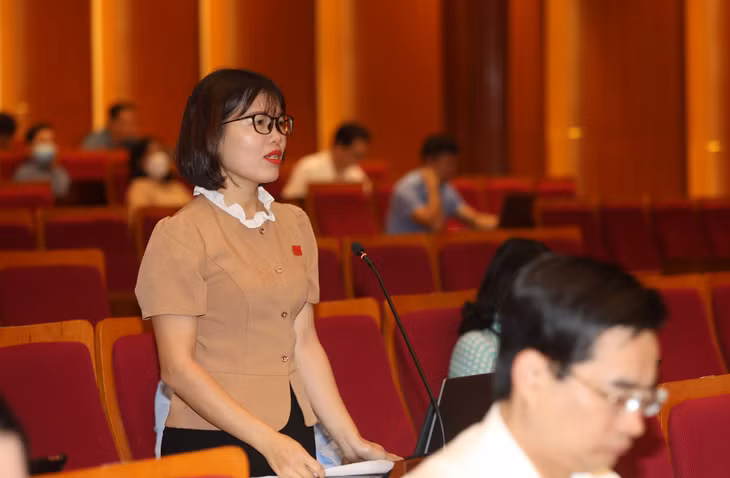 Đại biểu Trần Thị Thiêm, Tổ đại biểu Đầm Hà - Hải Hà, nêu vấn đề, chất vấn đồng chí Giám đốc Sở KH&amp;ĐT.