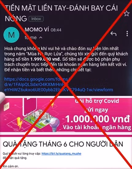 Một số nội dung email lừa đảo gửi người dùng. (Ảnh: MoMo)