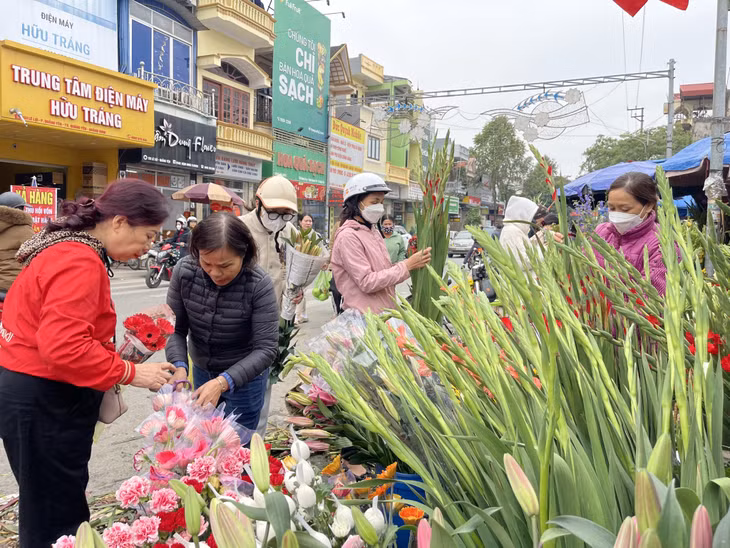 Người dân TX Quảng Yên tất bật đi chợ chọn mua những bông hoa đẹp cho ngày đầu Xuân năm mới.