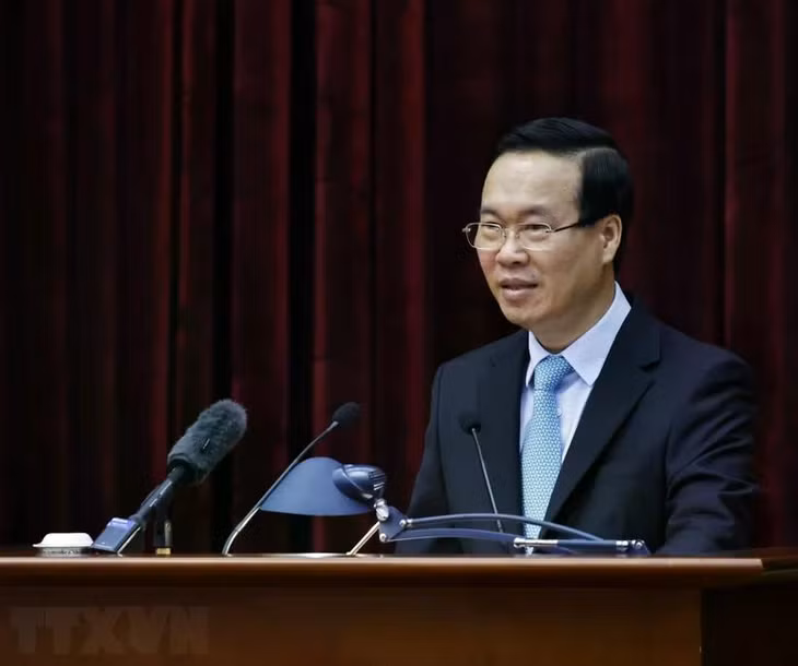 Chủ tịch nước Võ Văn Thưởng phát biểu tại hội nghị. (Ảnh: Thống Nhất/TTXVN)