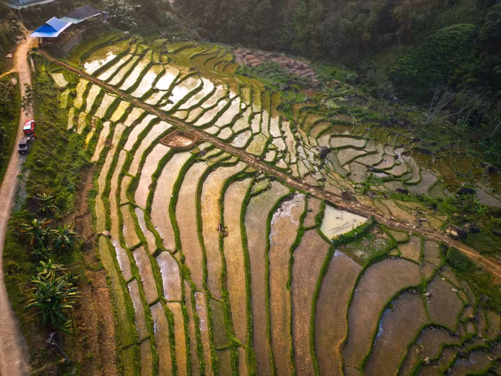 Một góc ruộng bậc thang ở Pù Luông khi nhìn từ trên cao. Ảnh: Luân Lavender