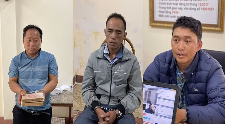Ba đối tượng Mùa A Sếnh, Phàng A Páo và Giàng A Páo tại cơ quan Công an