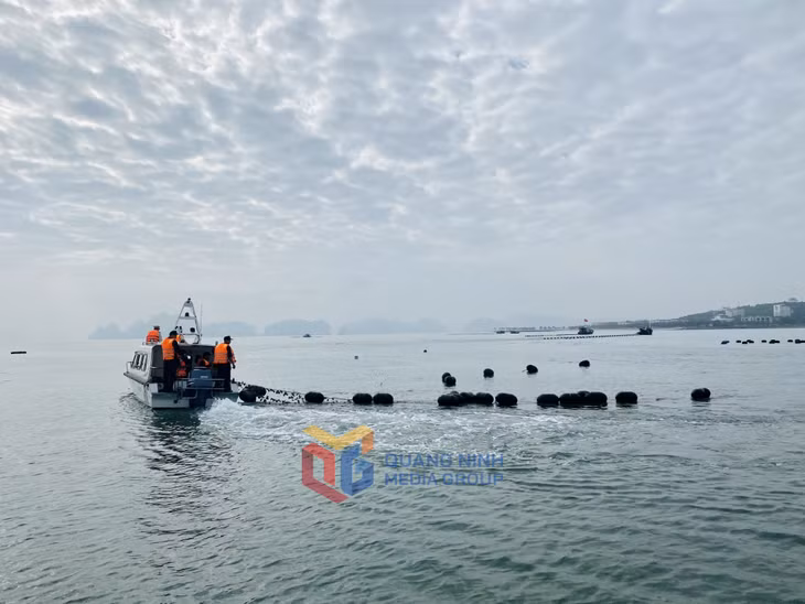 Các lực lượng chức năng tiến hành tháo dỡ công trình NTTS trái phép trên biển.