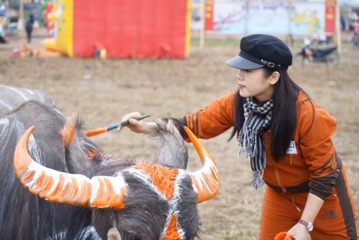 Hội thi vẽ trang trí trâu Lễ hội Tịch điền Đọi Sơn là một nét văn hóa độc đáo. Ảnh: hanam.gov.vn