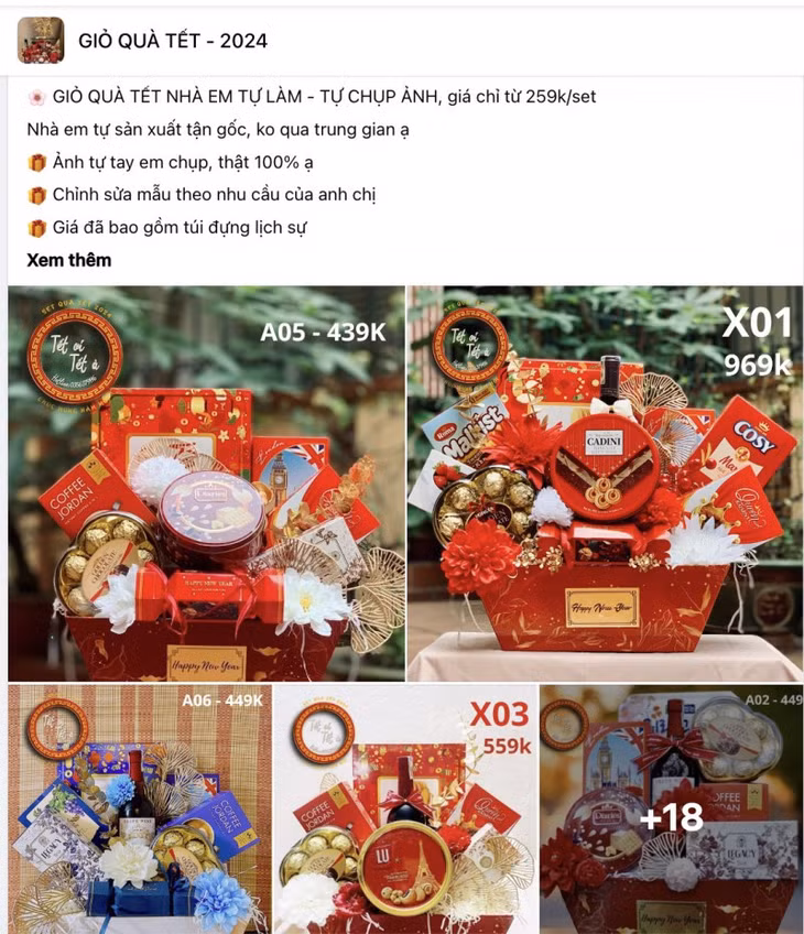 Giỏ hàng Tết được trang trí đẹp mắt với nhiều mức giá theo yêu cầu người mua