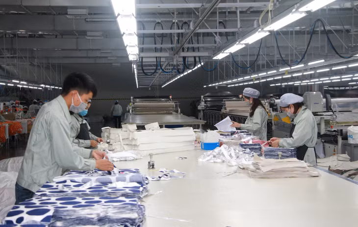 Công nhân Công ty TNHH May mặc Hoa Lợi Đạt (KCN Cảng biển Hải Hà) cần mẫn làm việc sau kỳ nghỉ Tết. Ảnh: Mạnh Trường