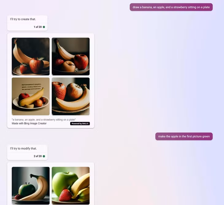 Chế độ Creative Mode của Bing Chat cho phép người dùng yêu cầu vẽ tranh theo từ khóa mô tả và liên tiếp hoàn thiện các chi tiết. Ảnh: PCWorld.