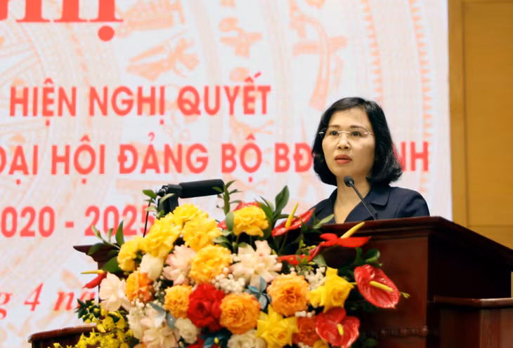 Đồng chí Trịnh Thị Minh Thanh, Phó Bí thư Tỉnh ủy, phát biểu tại hội nghị.