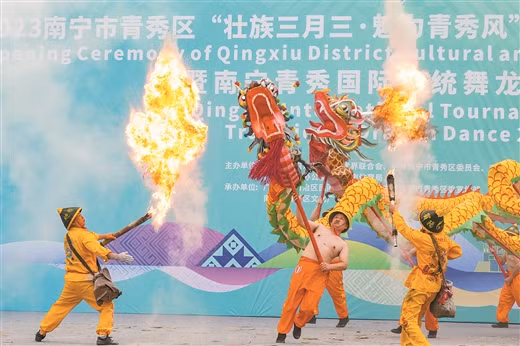 10 đội múa rồng đến từ Quảng Tây, Hà Nam (Trung Quốc ) và các nước Asean như Việt Nam, Malaysia biểu diễn tại Lễ hội.
