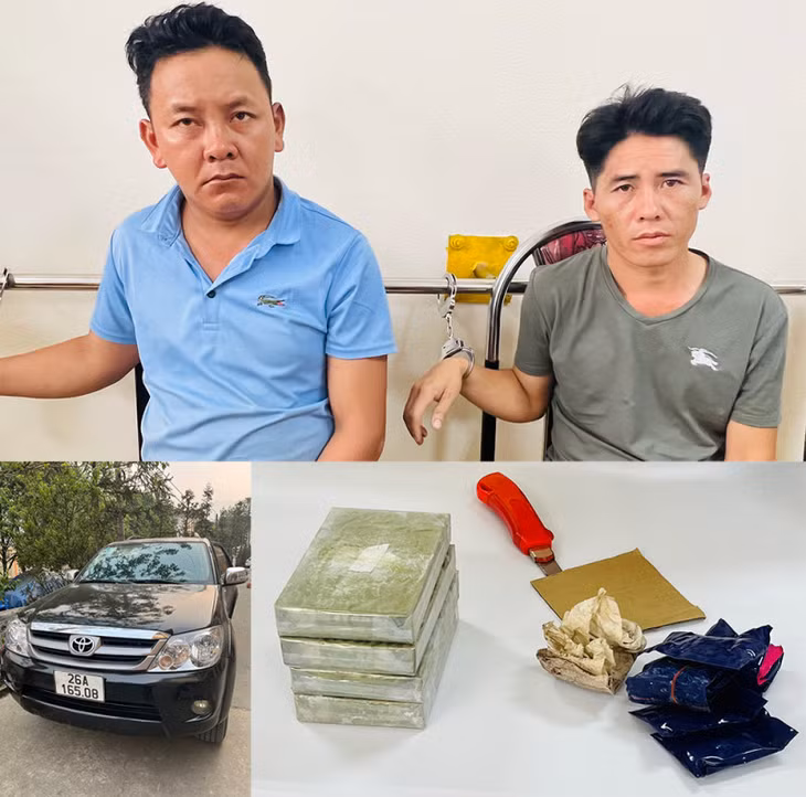 Vừ Nọ Sềnh và Vừ A Cở cùng tang vật.