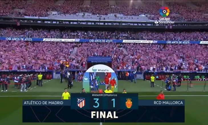 Diễn biến chính trận Atlético Madrid 3-1 Mallorca.