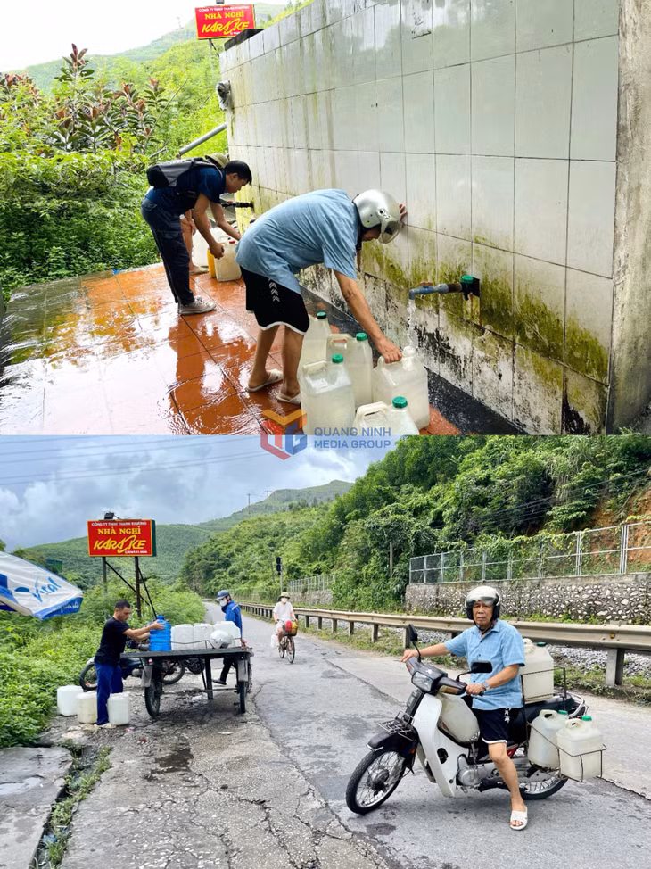 Người dân phường Vàng Danh và các khu vực lân cận vẫn lấy nước tại khu vực cầu Lán Tháp (bể chứa nguồn nước khe) về sử dụng vào mục đích ăn uống.