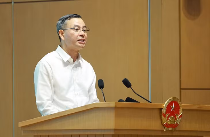 Bộ trưởng Bộ Tài chính Ngô Văn Tuấn phát biểu tại phiên họp Chính phủ thường kỳ tháng 6/2026 và Hội nghị trực tuyến Chính phủ với các địa phương sáng 4/7 - Ảnh: VGP/Nhật Bắc
