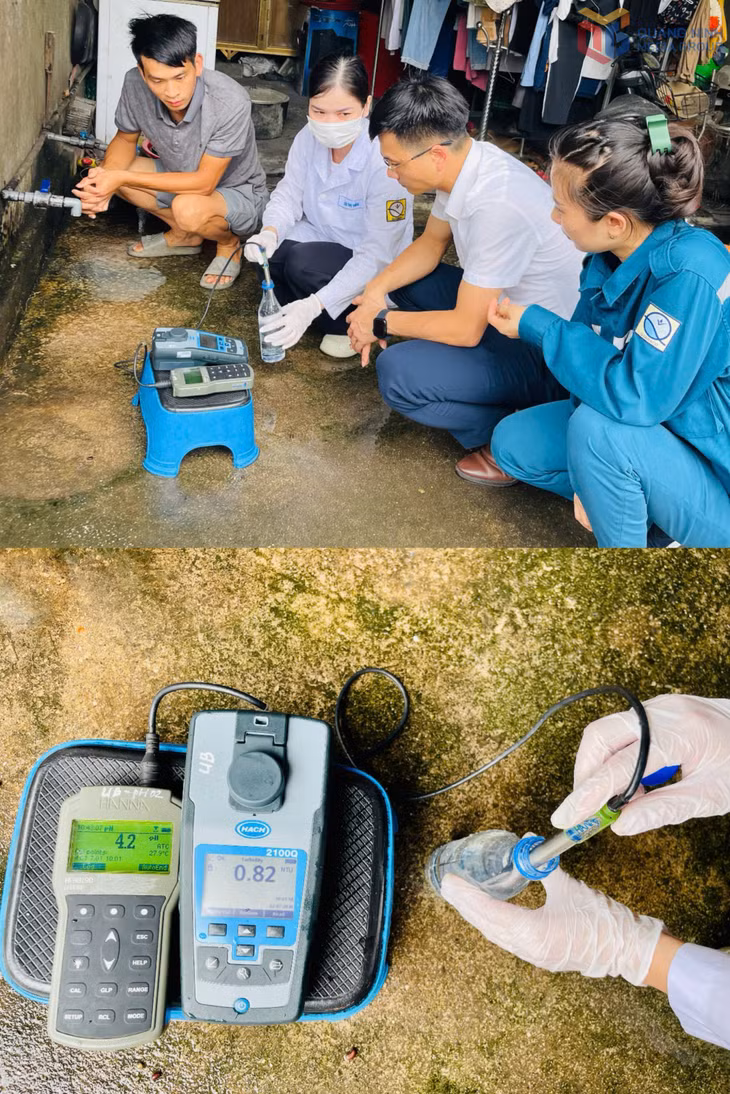 Trong quá trình tuyên truyền người dân phường Vàng Danh dùng nước máy, qua xét nghiệm nhanh của Công ty CP Nước sạch Quảng Ninh cho thấy, độ pH trong nước khe không đạt tiêu chuẩn.