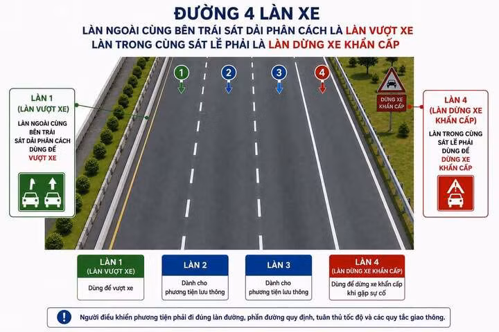 Phương án bố trí ‘làn vượt xe’ trên cao tốc. (Ảnh: Cục CSGT)