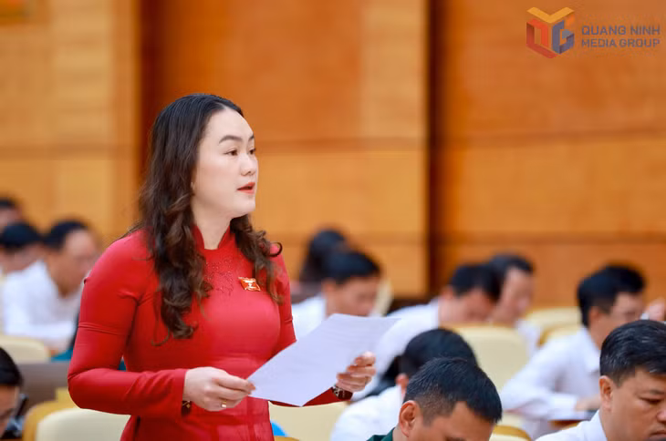 Đại biểu Hoàng Thị Hồng Phấn, Phó Chủ tịch Liên đoàn Lao động tỉnh kiêm Trưởng Ban Tuyên giáo và Công tác xã hội, Cơ quan Ủy ban MTTQ tỉnh, đặt câu hỏi chất vấn.