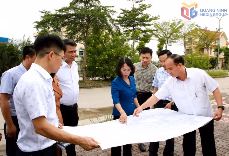 Tổ công tác số 1 Tỉnh ủy về rà soát, đôn đốc, chỉ đạo tháo gỡ khó khăn, vướng mắc đối với các dự án chậm triển khai, chậm tiến độ, tồn đọng trên địa bàn tỉnh rà soát các quy hoạch tại phường Vàng Danh. Ảnh: Mạnh Trường