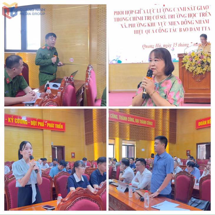 Đại diện các xã, phường, công an cấp xã và nhà trường khu vực miền Đông tham luận tại hội nghị.