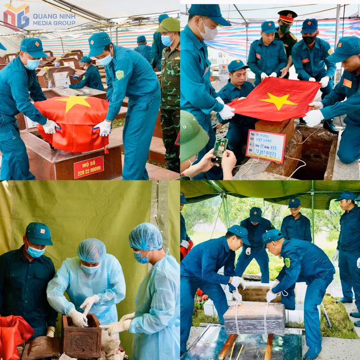 Các lực lượng quân sự, y tế phối hợp chặt chẽ trong quá trình thực hiện khai quật, lấy mẫu hài cốt liệt sĩ.