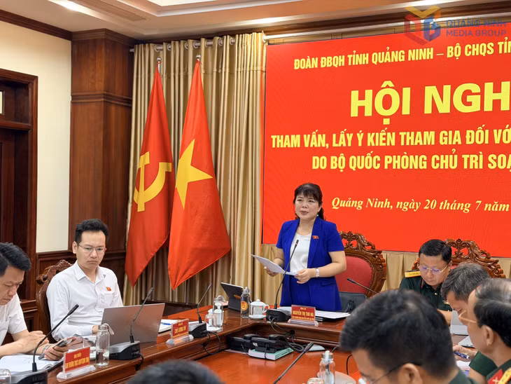 Đồng chí Nguyễn Thị Thu Hà, Phó trưởng Đoàn ĐBQH tỉnh, phát biểu tại hội nghị.