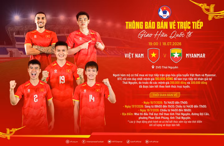 VFF phân phối vé xem trực tiếp trận Việt Nam gặp Myanmar.
