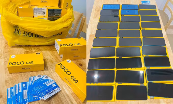 30 smartphone và sim được dùng cho trò chơi chạy bộ kiếm tiền. Ảnh: NVCC