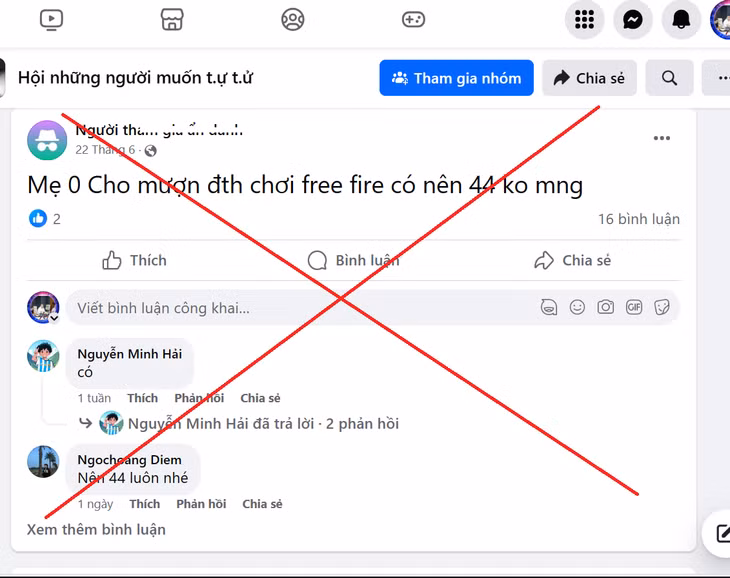 Dòng thông tin tiêu cực và a dua trên Hội những người muốn tự tử.