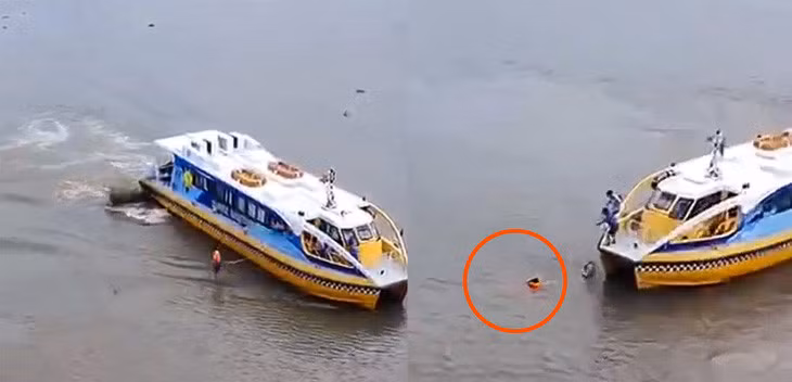Các nhân viên buýt sông chạy từ bến Bình An ra giữa sông Sài Gòn để cứu người - Ảnh cắt từ clip