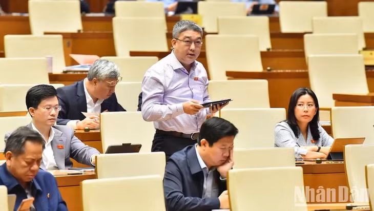 Đại biểu Lê Văn Thìn - Đoàn đại biểu Quốc hội tỉnh Phú Yên phát biểu. (Ảnh: THỦY NGUYÊN)