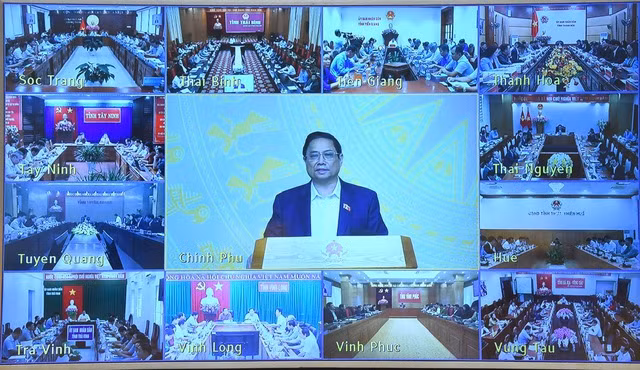 Phiên họp được kết nối trực tuyến tới 63 tỉnh, thành phố trực thuộc Trung ương - Ảnh: VGP/Nhật Bắc